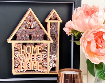 Home sweet home 3D Mandala SVG, 3D Layered Mandala SVG cut file for Cricut Silhouette, Mandala SVG, Home decor Commercial Use
