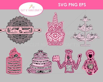 Baking SVGs 3D Bundle Layered Mandala SVG cut file for Cricut Silhouette, Mandala SVG, Baker svg, gift for bakers Commercial Use