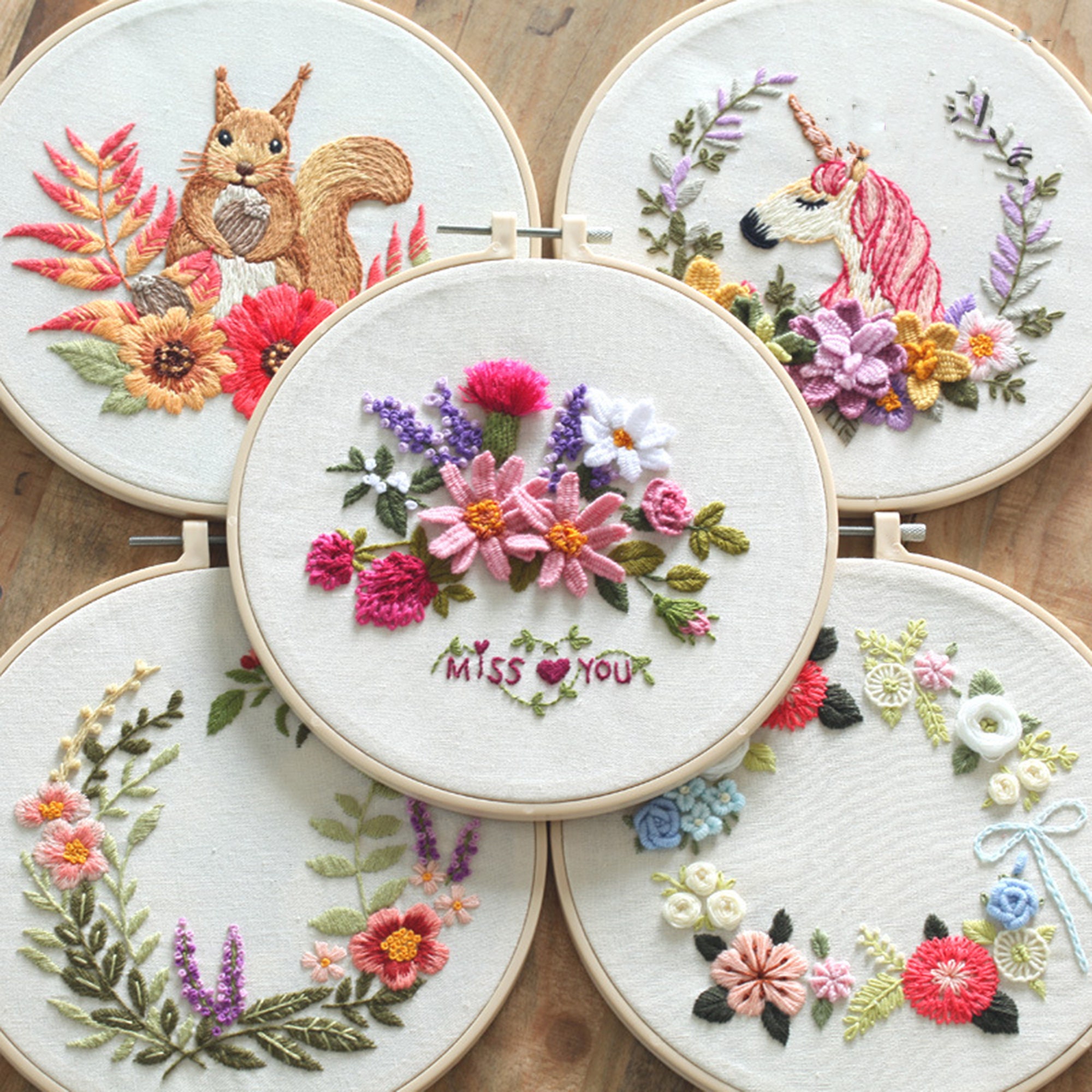 Flower Embroidery Kits Semi Finished Embroidery Animal Etsy