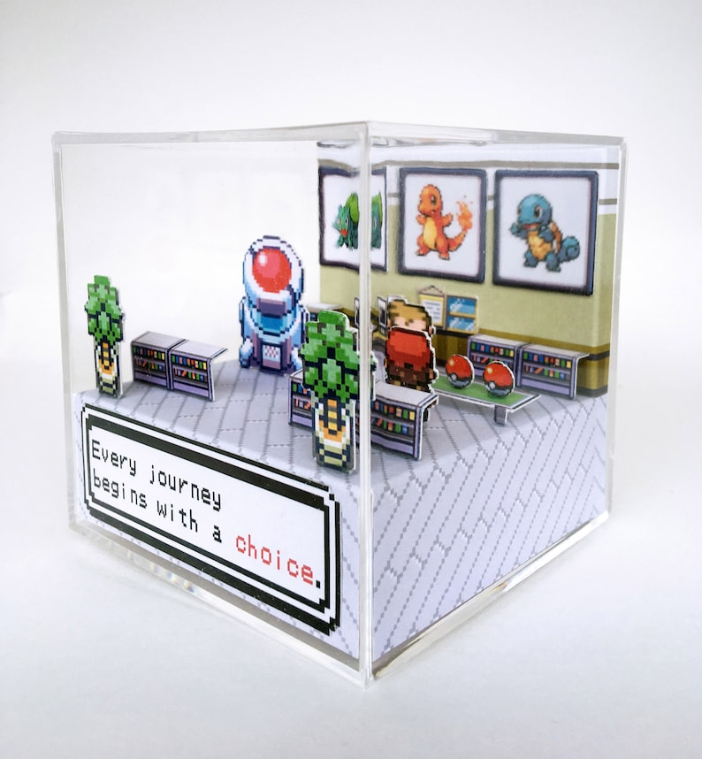 Pokemon 3D Diorama Cube Choose your starter Pokemon Leafgreen/Firered Customizable with Boy or Girl Trainer image 5