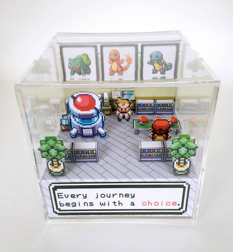 Pokemon 3D Diorama Cube Choose your starter Pokemon Leafgreen/Firered Customizable with Boy or Girl Trainer image 3