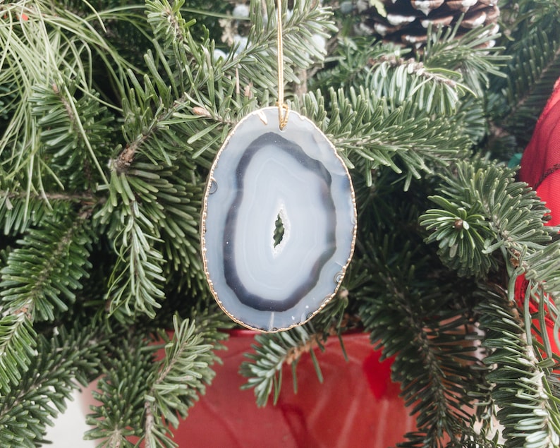 Gold Edged Agate Ornament  Christmas Tree Ornament  Boho image 0