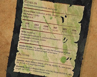 DnD Patch, Dungeons and Dragons, Blocco statistiche Goblin, Toppa adesiva