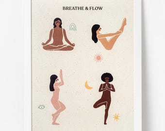 Yoga Poses Poster – 'Breathe&Flow' Print on Recycled Coffee Paper