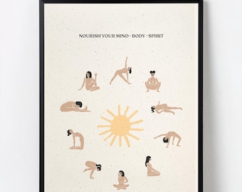 Sun Salutations Yoga Poster – Recycled Coffee Paper Print
