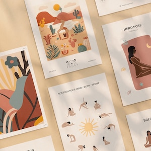 Juego de 5 postales, regalos de yoga, impresión de yoga, arte de yoga, postura de yoga, postal de yoga, postal femenina, regalo para yogui, ilustración de yoga, yoga