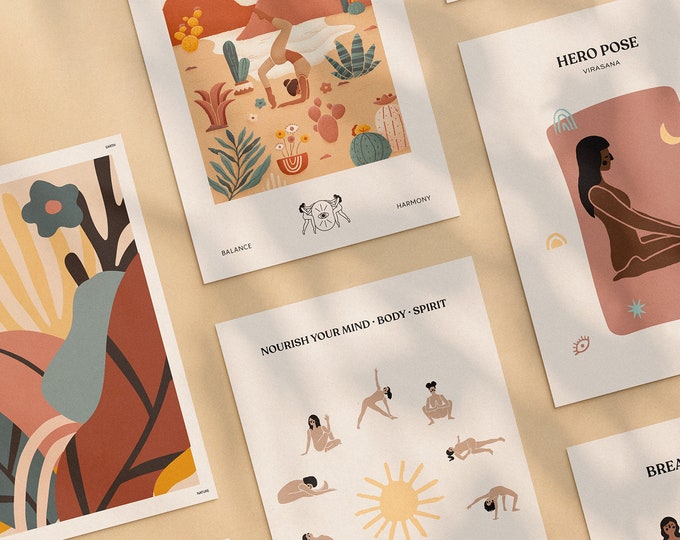 Yoga Pose Postcard Set, Asana Graphics, Gift for Yogi