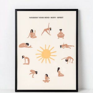 Yoga Poster "Sun Salutations" - yoga print, yoga wall art, yoga gift, yoga art, yoga gift, yoga poses