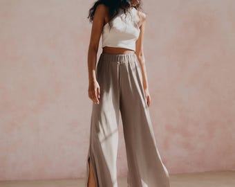 Stone Viscose Flow Pants, Wide Leg Yoga Trousers