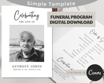 Minimalist Funeral Program Template Printable Funeral Memorial Programm, Beerdigung Programm Vorlage für Mann, Beerdigung Programm Vorlage für Frau