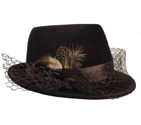 3-in-1 Rabbit Fur Felt Fedora With Veil 