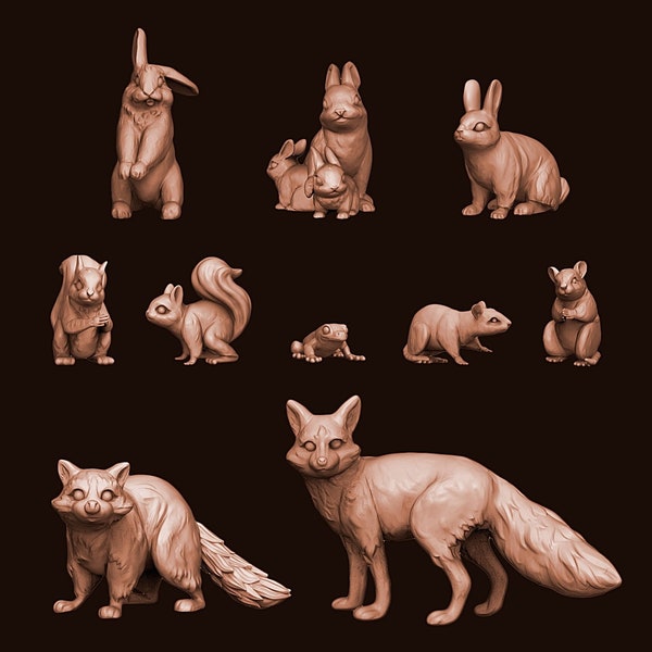 Animal Set 3 - Animales del bosque - Impreso en 3D - Escala de 35, 54 o 75 mm