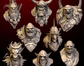 3D-Print Honourguard - BS Sculpt - Different Orc Academic Busts - 60mm Height