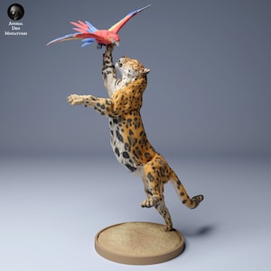3D-Print Honourguard - Animal Den Miniatures - Jaguar catching Scarlet Macaw - UNPAINTED!