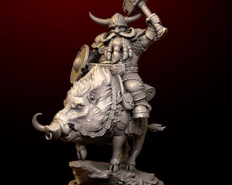3D-Print Honourguard - BS Sculpt - Mounted Dwarf on Boar- 75mm Scale
