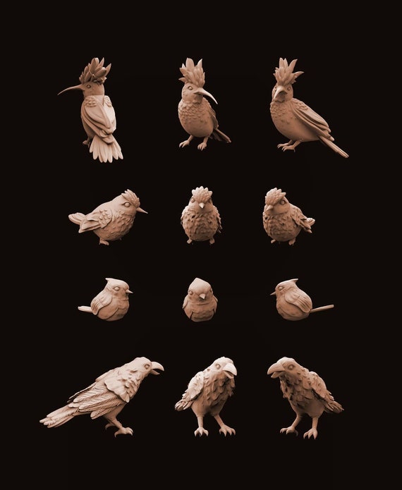 Bird Set 32, 54 or 75mm Scale 3D Printed 