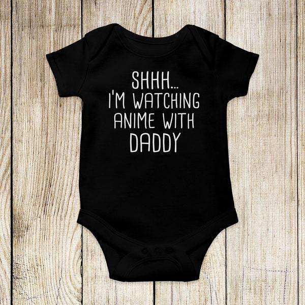 Anime Baby Bodysuit, Watching Anime With Daddy, Funny Baby Clothes, Cute Baby Outfit, Baby Announcement, Anime Dad Gift, Japanese Baby Tee