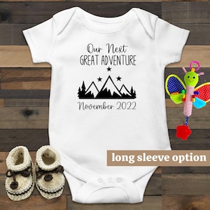 Our Next Great Sdventure, Mountain Baby Bodysuit, Personalized Baby Clothes, Social Media, Cute Baby Outfit, Baby Announcement, Camper, Hike