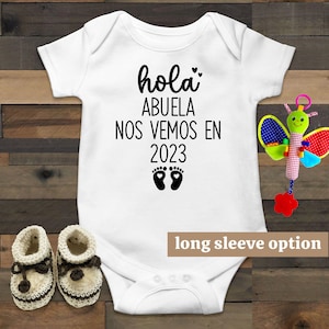 Hola Abuela 2023 ベビーボディスーツ、おばあちゃんのベビー服、スペインのベビーギフト、Abuelitos、かわいいベビー服、赤ちゃんのお知らせ、祖父母のお披露目