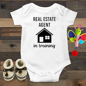 Real Estate Agent In Training Baby Bodysuit, Funny Baby Clothes, Cute Baby Outfit, Realtor Baby Announcement, Real Estate Baby Gift