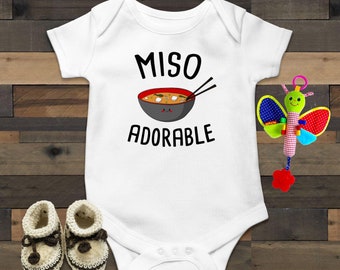Miso Adorable Baby Bodysuit, Funny Baby Clothes, Cute Baby Outfit, Aisan Food, Ramen, Noodles, Anime, Japanese, Kawaii, Baby Announcement