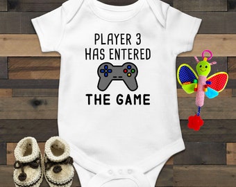 Player 3 Has Entered The Game Gamer Baby Bodysuit Funny Baby Clothes Cute Baby Outfit New To The Crew Baby Announcement Video Gaming Romper