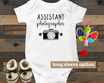 Assistant Photographer Baby Bodysuit Funny Baby Clothes Camera Baby Outfit Hipster Baby Clothes Baby Announcement Cute Baby Shower Gift