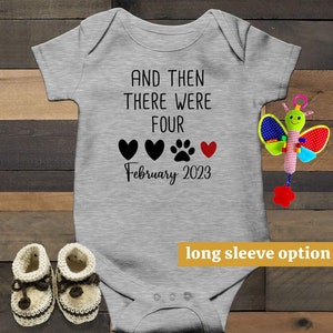 And Then There Were Four Baby Bodysuit Dog Baby Clothes Cat  Baby Outfit Personalized Gift Baby Announcement Pregnancy Reveal Pet Paw Print
