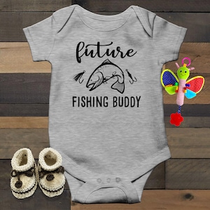 Future Fishing Buddy Baby Bodysuit, Funny Baby Clothes, Fisher Baby Outfit, Fish Baby Announcement, Fisher Dad Gift, Fisher Grandpa Gift