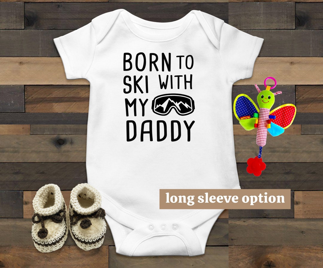 Ski baby romper geboren om te skien met papa grappige baby kleding skien baby outfit baby aankondiging nieuwe vader cadeau sneeuw wintersport skier Etsy Nederland