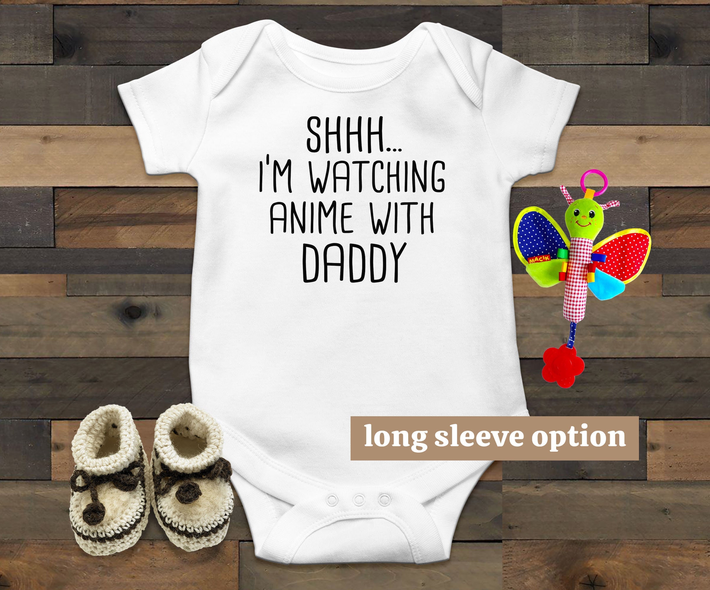 Anime Baby Bodysuit Watching Anime With Daddy Funny Baby picture