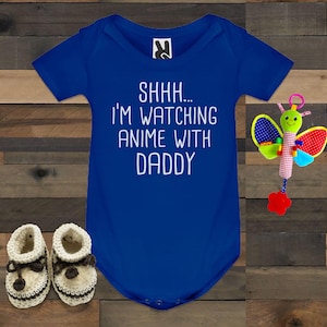 Anime Baby Bodysuit, Watching Anime With Daddy, Funny Baby Clothes, Cute Baby Outfit, Baby Announcement, Anime Dad Gift, Japanese Baby Tee