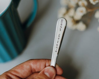 Spoon with hand stamped text Best friend