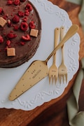 Personalized hand stamped cake server and fork set with names date wedding gift couple product logo