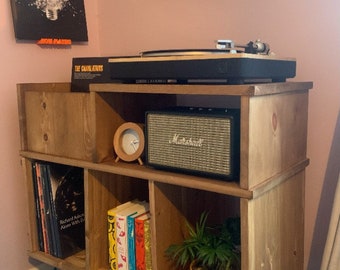 25, Black Double vinyl record shelf made off ash wood 