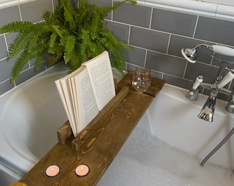 Wooden rustic luxury bath tray / caddy / shelf /  bathtub tidy /book / iPad / tablet holder/solid wood/wine holder/handmade