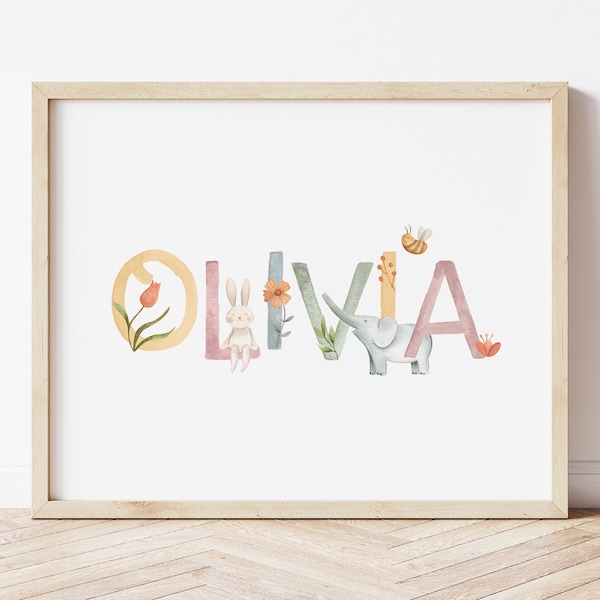 NAMENSPOSTER TIERE | individuell Buchstaben | Geburtsposter | Poster Name | Kinderzimmer | personalisiert | 20x30 | 30x45