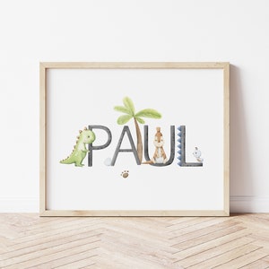 NAMENSPOSTER DINO | individuell Buchstaben | Geburtsposter | Poster Name | Kinderzimmer | personalisiert | 20x30 | 30x45