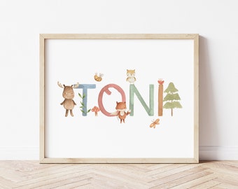 NAME POSTER FOREST ANIMALS | individual letters | Birth Poster | Poster Name | Nursery | personalized | 20x30 | 30x45