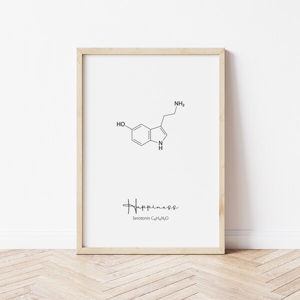 Happiness Moleküle | Serotonin | Glückshormon | Chemie | Wissenschaft | Wandbild oder digitale Datei