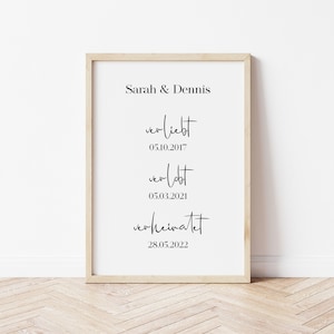 VERLIEBT VERLOBT VERHEIRATET Poster | personalisiert | Namen | Jahrestage | Poster oder digitale Datei