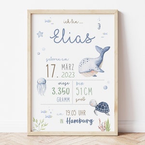 GEBURTSPOSTER Unterwasser | individuelles Bild | Namensposter | Poster Name | Kinderzimmer | personalisiert | 20x30 | 30x45