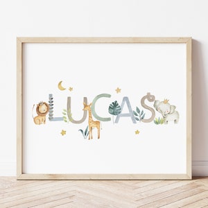 SAFARI Namensposter | Dschungel Tiere | Buchstaben | Geburtsposter | Poster Name | Kinderzimmer | personalisiert | 20x30 | 30x45