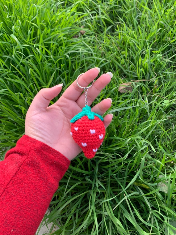 Strawberry Keychain, Crochet Strawberry