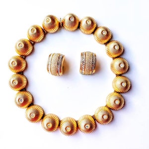 Vintage Christian Dior Gold Plated Dome Necklace set, Signed 1968