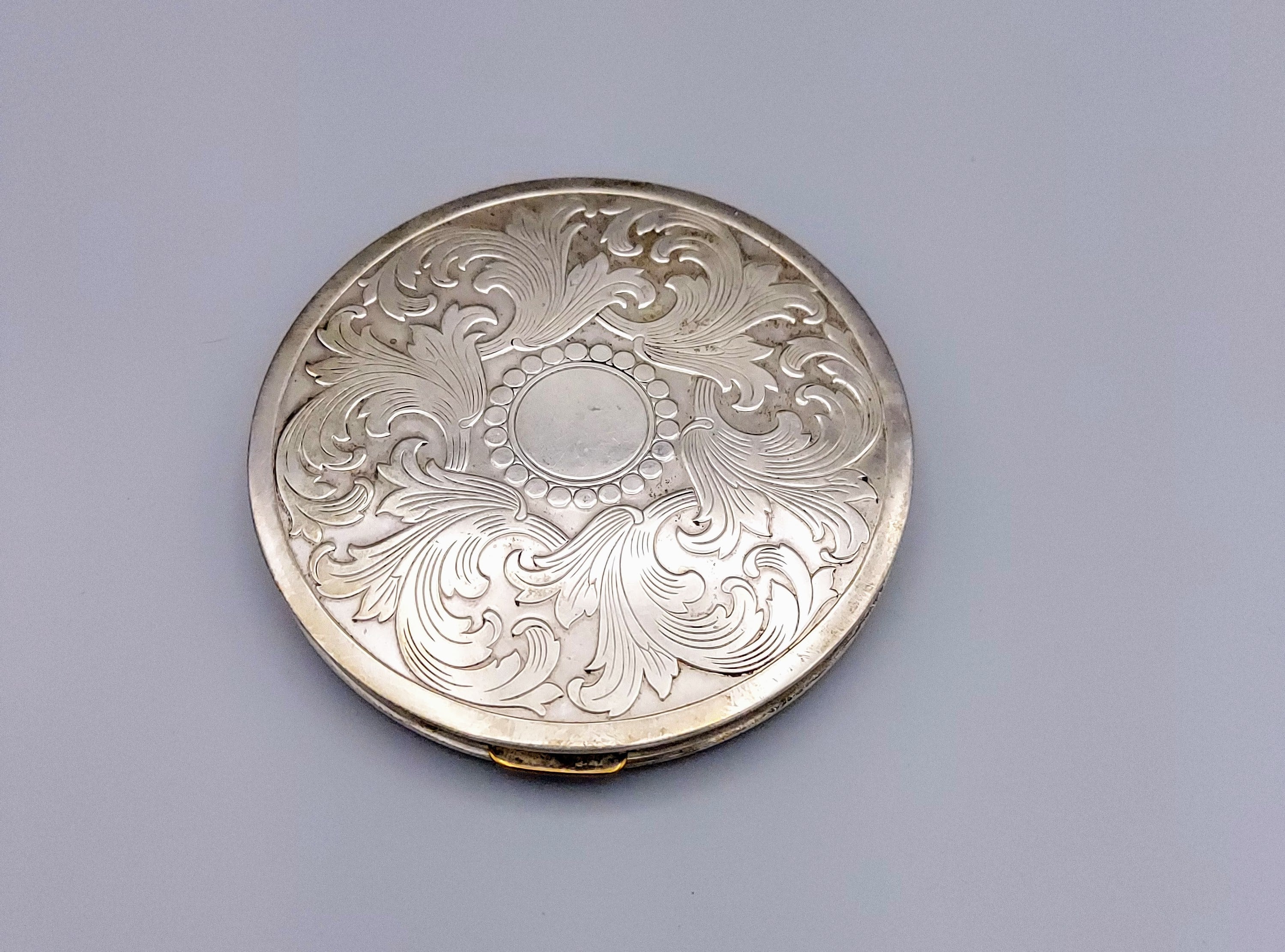 1940's Sterling Antique Rex Fifth Avenue Large Intricately Engraved Compact Case
