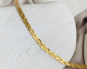 Solid 14k Gold Yellow color Chain. Italian Gold Necklace. 585 Stamp. Knitwear Plate. Ladies Gold Chain. Italy Chains.