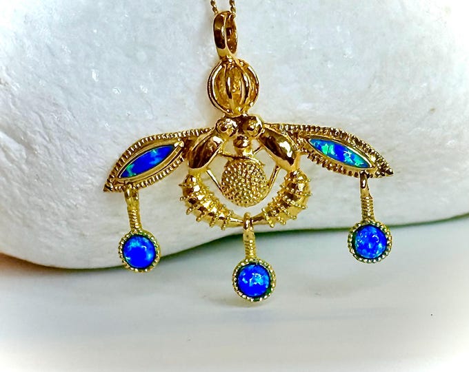 Featured listing image: Greek Pendant 14k Solid Gold Minoan Bees, minimal necklace, Malia bee, Minoan bee