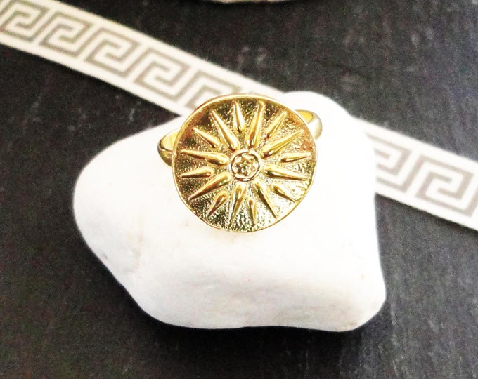 Featured listing image: Greek Vergina Sun Ring in 24K Gold Plated by Ilios, Greek Jewelry, Greek Ring, Vergina Sun, Ancient Greek Jewellery