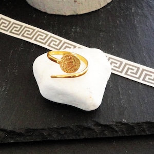 24k Gold Plated Phaistos Disk Silver925 Ring /Hand Made /Minoan Jewellery /Greek Ancient Jewellery/Coin ring/Adjustable Ring